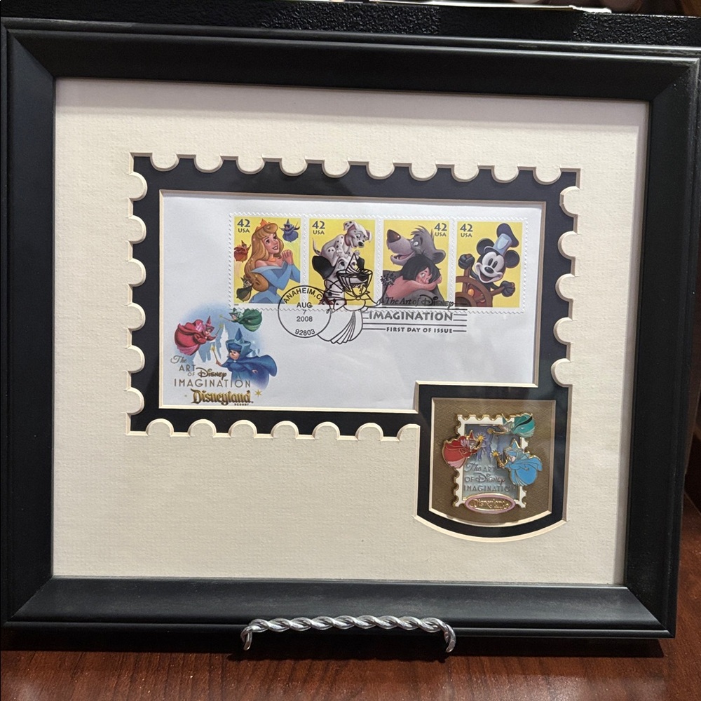 Disney Framed Collectible —Stamps , Pin and Black Frame